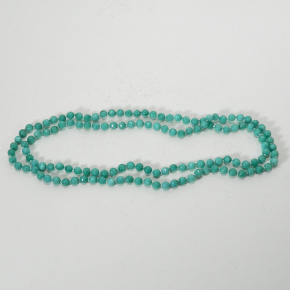 Opera Length Silk Knotted Faceted Green Stone Bead Necklace - Picture 2 of 9
